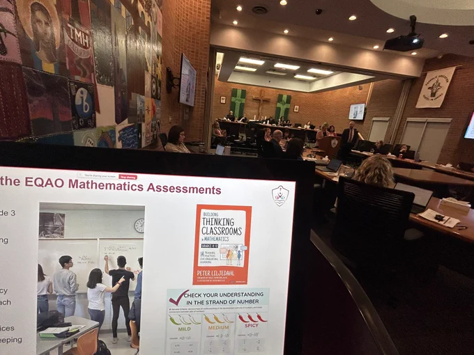 Jennifer Johnston, Math Lead, and Maureen McGrath, Coordinator - Curriculum & Staffing Development, present EQAO results to the Board.