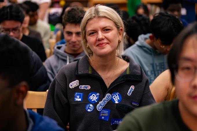 NYC Public Schools students receive “Welcome to CUNY” letters at Brooklyn Tech High School.