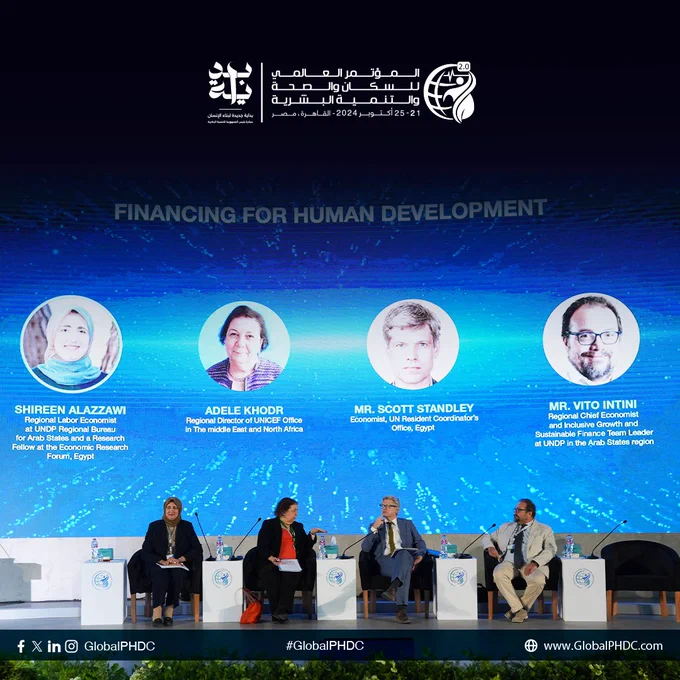 تناولت هذه الجلسة أهمية التمويل للتنمية البشرية المستدامة. تم مناقشة تمويل الصحة والتعليم وتخفيف الفقر، وركز المتحدثون على كيفية تتبع النفقات البشرية وتجارب الدول في هذا المجال.

تحدثت معالي الدكتورة رانيا المشاط عن استراتيجيات التمويل الناجحة والدروس المستفادة، كما استعرضت السيدة أديل خضر، والسيد سكوت ستاندلي، والسيد فيتو إنتيني آراءهم في هذا السياق.

This session focused on the importance of financing for sustainable human development. The discussion covered financing for health, education, and poverty reduction, highlighting how to track human expenditures and country experiences in this area.

H.E. Dr. Rania A. Al Mashat addressed successful financing strategies and lessons learned, while Ms. Adele Khodr, Mr. Scott Standley, and Mr. Vito Intini shared their insights.

#بداية #مبادرة_رئيس_الجمهورية_للتنمية_البشرية #بداية_جديدة_لبناء_الإنسان  
#PHDC24 #BedayaforEgypt #CreatingChange #HumanDevelopment #ForASustainableFuture