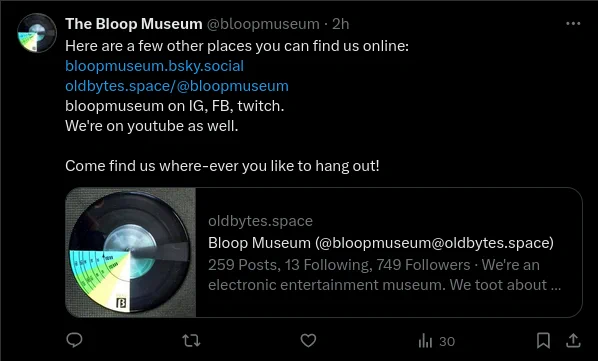 a screenshot of https://twitter.com/bloopmuseum/status/1848851172884680731 where Bloop shares its socials.