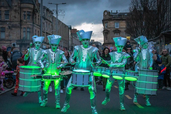 Spark LED drummers performing at Paisley Halloween. Credit: Dylan Glynn