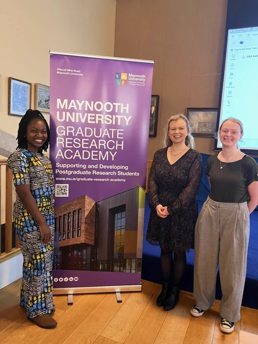 3 students from Maynooth university who won prizes for their 3 minute thesis presentations