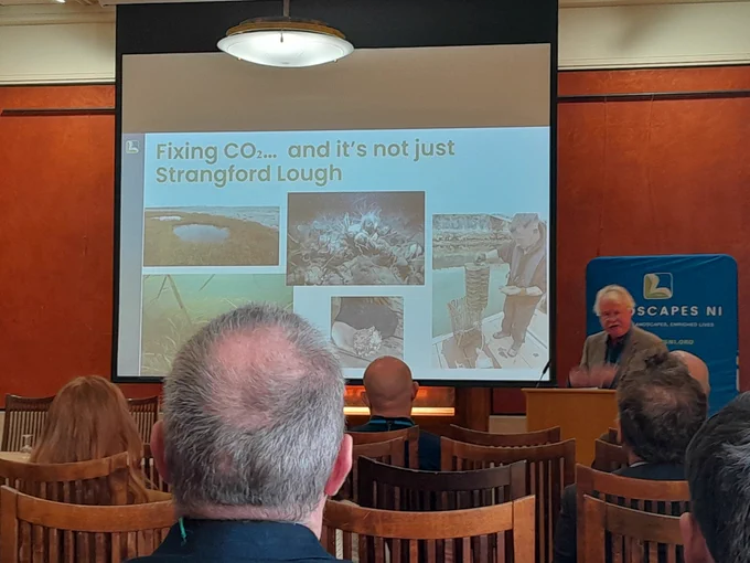 Dr Bob Brown highlighting seagrass, saltmarsh, oyster reefs and the Native Oyster Restoration project with Ulster Wildlife as climate change solutions across NI