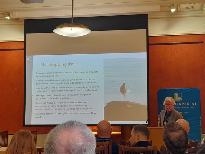 Dr Bob Brown highlighting key priorities within the marine and seascapes environment for NI to be successful on delivering for marine species and habitats. 