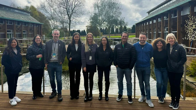 A group of very important people from Rare and Xbox stand in front of the pond at the Rare studio. Wonder how many of them are thinking of pushing someone else in...