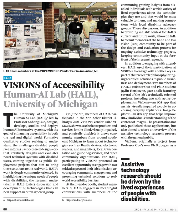 XRDS LABZ article: VISIONS of Accessibility, Human-AI Lab (HAIL), University of Michigan
