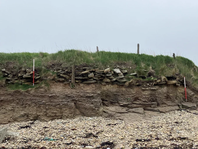 A building eroding from the coastline at Clestrain - could this be the "Fleshous" (storehouse) used to store payment in kind mentioned in a 17th century charter?