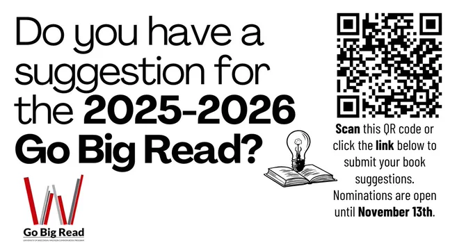 QR code to Go Big Read book suggestion form