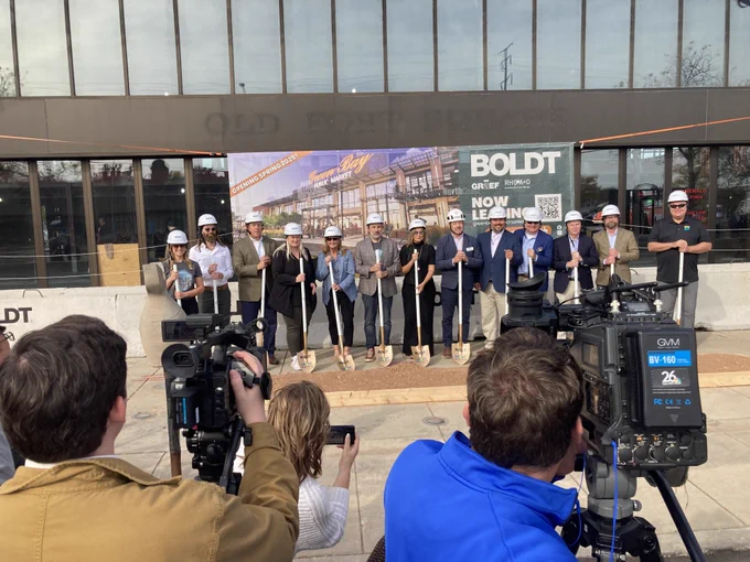 DOA Asst. Deputy Secretary Diana Maas with stakeholders for a ceremonial shovel turning at the Green Bay Public Market groundbreaking. Participants include Green Bay Mayor Eric Genrich; On Broadway’s Brooke Hafs; capital campaign member Garritt Bader; project architect Pat Skalecki; On Broadway board president Barb LaMue; On Broadway President and CEO Brian Johnson; Tony Meeuwsen of Boldt; Oneida Nation Chairman Tehassi Hill; capital campaign chair Ken Strmiska; and Green Bay Mayor Eric Genrich.
