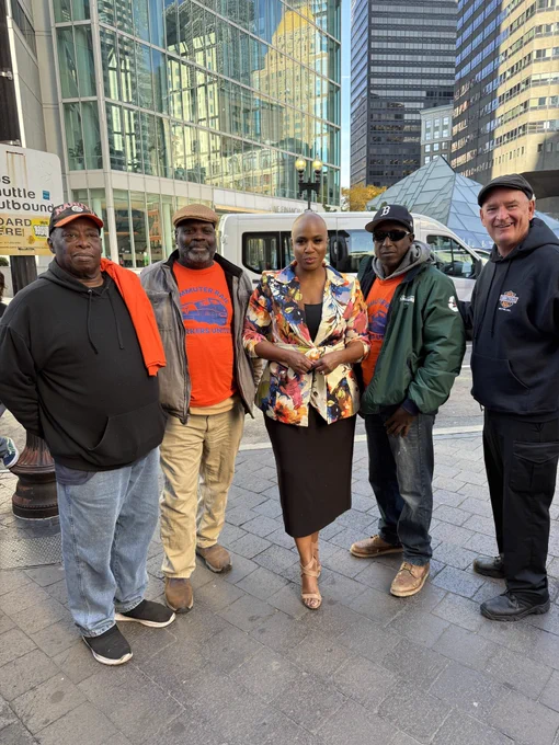 Rep. Ayanna Pressley poses for a photo with Machinists Union Local 318 leaders & members.