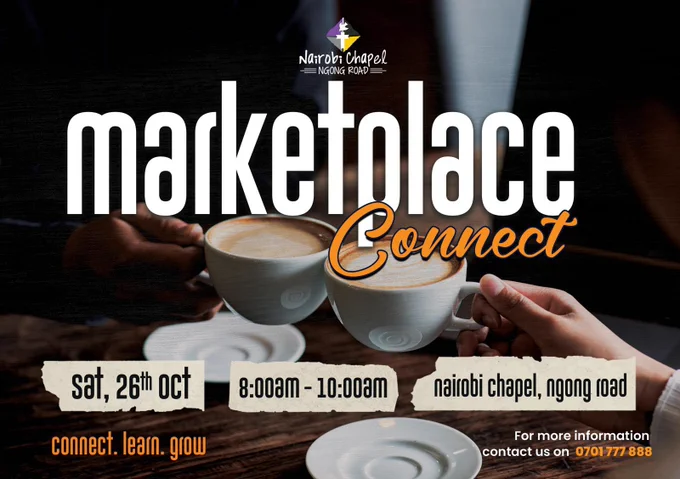 Are you looking to build connections with likeminded entrepreneurs, business leaders and marketplace professionals? 

Then you need to attend Marketplace Connect this Saturday, right here at Nairobi Chapel Ngong Road from 8:00 - 10:00AM. 

This monthly networking breakfast will help you gain insights and support for your business, and plug you into a community that will support you in growing your faith, your network and your biashara. 

Mark your calendar and join us for a morning of nourishment for both body and soul!

To register visit:https://bit.ly/MarketplaceConnectOctober2024

#Marketplace #TimeForCommunity #ItsTIME