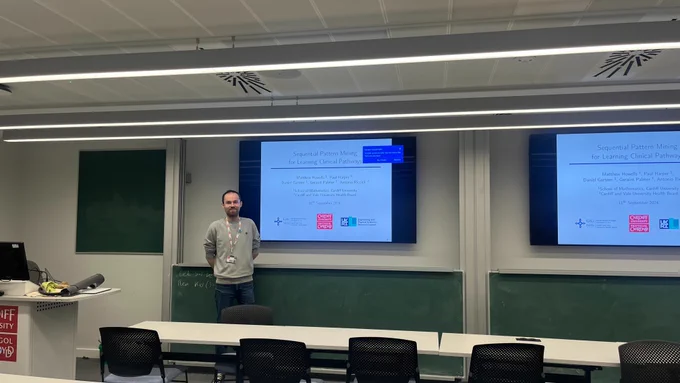 Matthew Howells presenting this week's PGR Talk on "Clinical Pathway Modelling of a Trauma & Orthopaedics Department."
