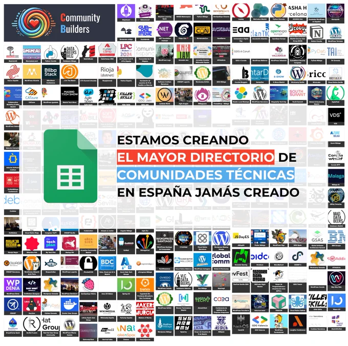 Collage con el logotipo de  280 comunidades con el rótulo: Estamos creando el mayor directorio de comunidades técnicas en España jamás creado