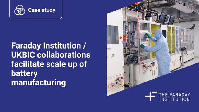 Case study: Faraday Institution - UKBIC collaborations facilitate scale up of battery manufacturing. Picture of UKBIC operator operating cell assembly.   