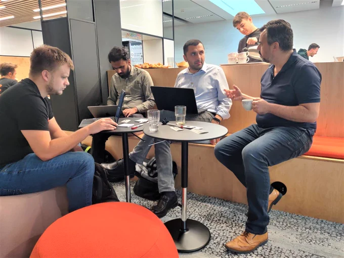 A team brainstorming