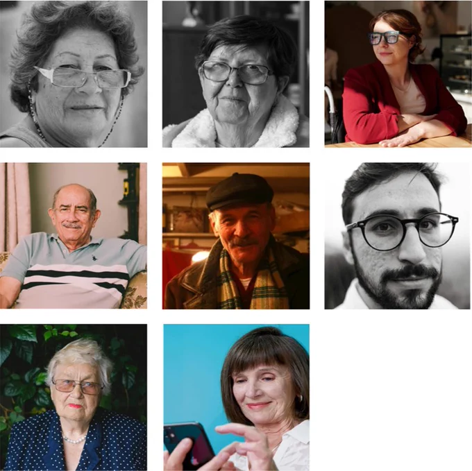 Photos of 8 personas, showing a range of people of different ages and genders