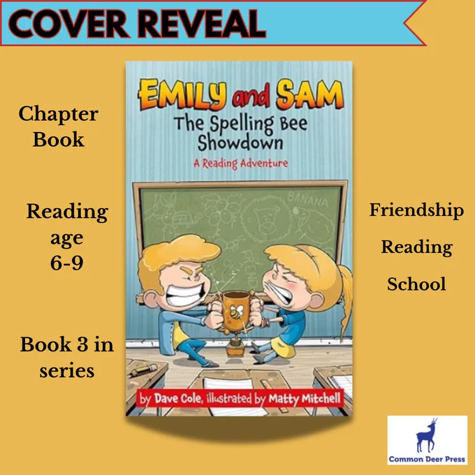 The countdown is on for EMILY AND SAM THE SPELLING BEE SHOWDOWN.

Written by @dcole_mathkids  and Illustrated by @mattymitchellbooks  - this is book 3 in this #chapterbook series. 

Pre-order now!