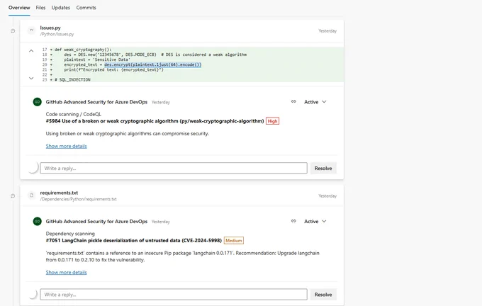 Screen capture of Azure DevOps PR annotation.