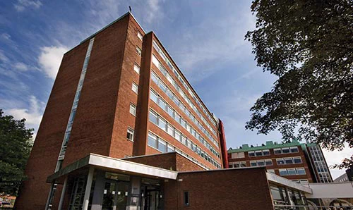 The chemistry building, but it's not raining.