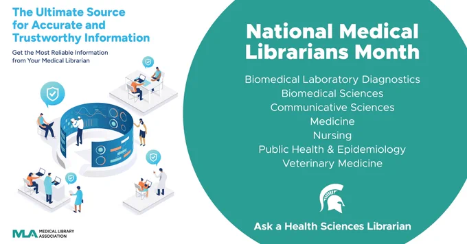 Adapted graphic from Medical Library Association 

The Ultimate Source for Accurate and Trustworthy Information
Get the Most Reliable Information from Your Medical Librarian

Biomedical Laboratory Diagnostics; Biomedical Sciences; Communicative Sciences; Medicine; Nursing; Public Health & Epidemiology; Veterinary Medicine

[Spartan logo]
Ask a Health Sciences Librarian