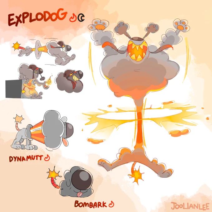 Character sheet for Bombark, Dynamutt, and Explodog (digital art)