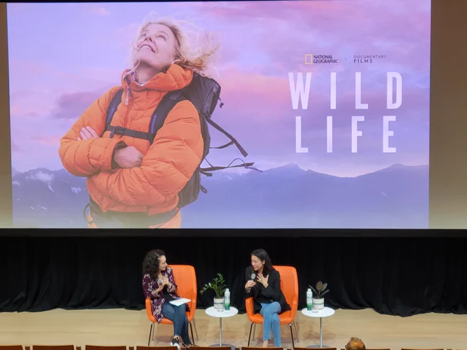 Tracy Wholf and Chai Vasarhelyi in post-screening discussion of WILD LIFE at The Forum at Columbia University on October 22, 2204. Credit: Jennifer Genrich
