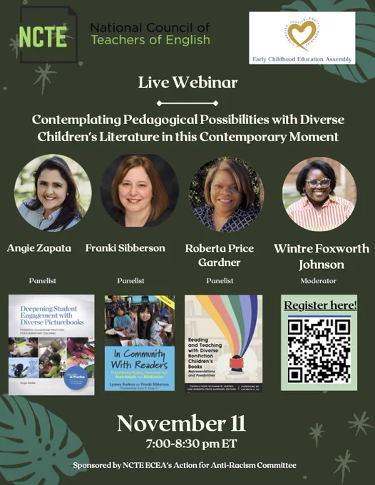 Webinar flyer. Four women have their faces in circles. They are smiling. Underneath the women are their book covers. There is also a QR code for registration. 