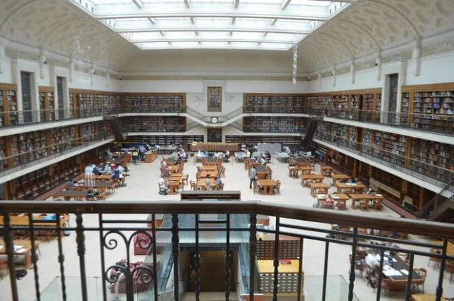 View from above the main reading room in the Mitchell Library.