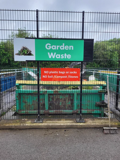 The household waste and recycling centre's garden waste skip.