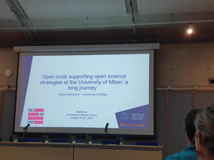 Konferencja „ReInforce! Strengthening the policy of openness in science at the University of Warsaw”, ekran, slajd, University of Milan
