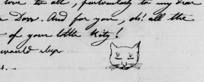 Selection from a letter fromAntoinette Margot to Clara Barton, May 16, 1871 - including a small drawing of a sleeping cat's face.