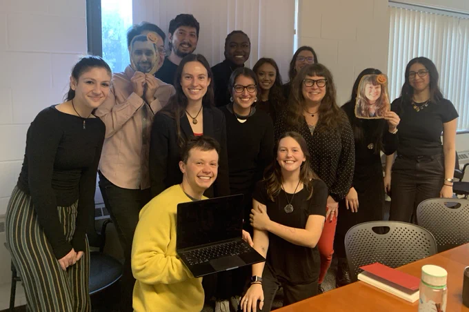 the members of the Moreau Lab and a couple of guests all dressed up to surpise me for Halloween by dressing like me or my partner