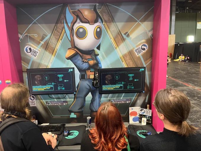 Photo of visitors trying Exographer at the Jeux Made in France corner at Paris Games Week 2024.