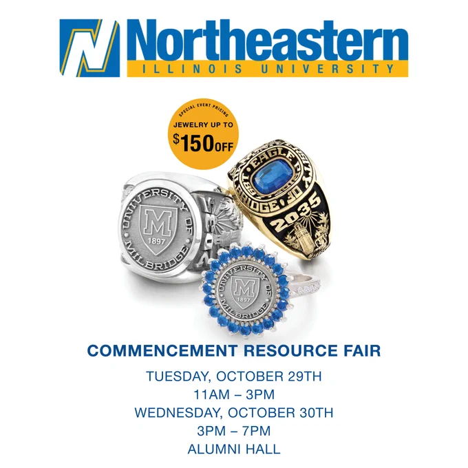 A graphic image with text Commencement Resource Fair Tuesday October 29 11 a.m. to 3 p.m. and Wednesday October 30 3 p.m. to 7 p.m. in Alumni Hall