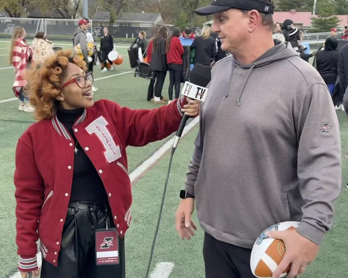 Coach Keevers being interviewed by our student journalist.