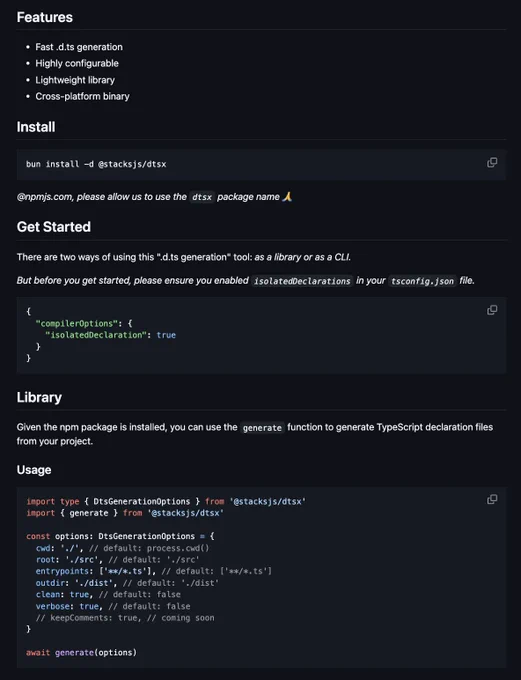 Screenshot of the dtsx readme