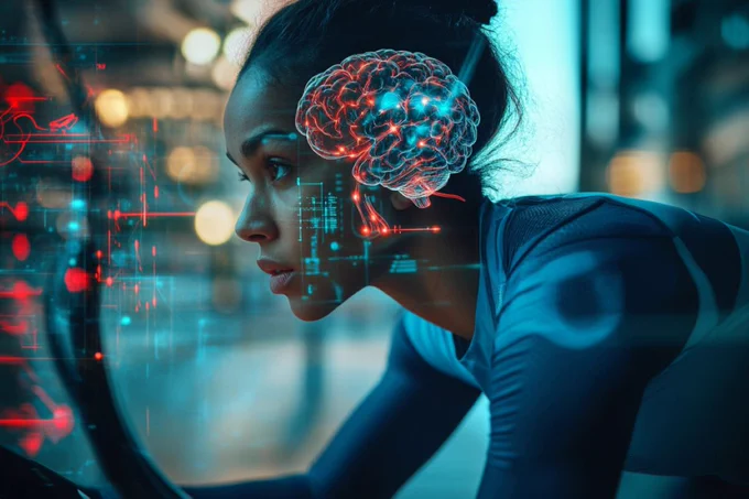 This shows a woman exercising and a brain.