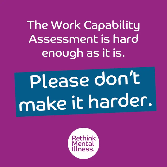 Purple background with words in the middle which say: The Work Capability Assessment is hard enough as it is. Please don't make it harder.