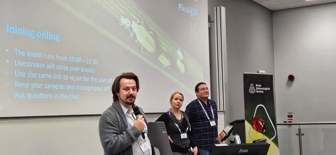 Jordan Cuff, Kelly Jowett and Jasper Hubert introducing the Sustainable Agriculture SIG meeting 2024