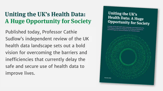 Published today, Professor Cathie Sudlow's review of the UK health data landscape sets out a bold vision for overcoming the barriers that delay the safe, secure use of health data to improve lives.