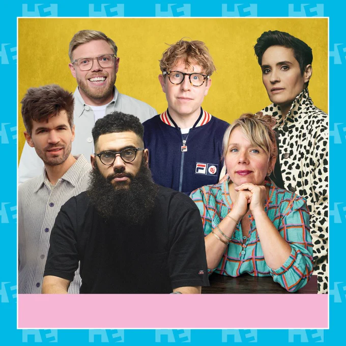 A collage of comedians performing on the night including Josh Widdicombe, Rob Beckett, Jamali Madiix, Jen Brister, Ivo Graham and Kerry Godliman
