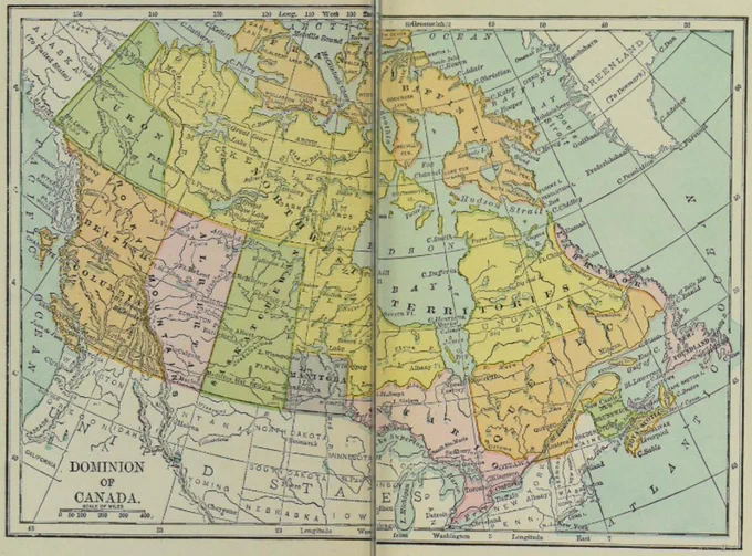 Image from a historical textbook showing the map of the 'Dominion of Canada' (1913)