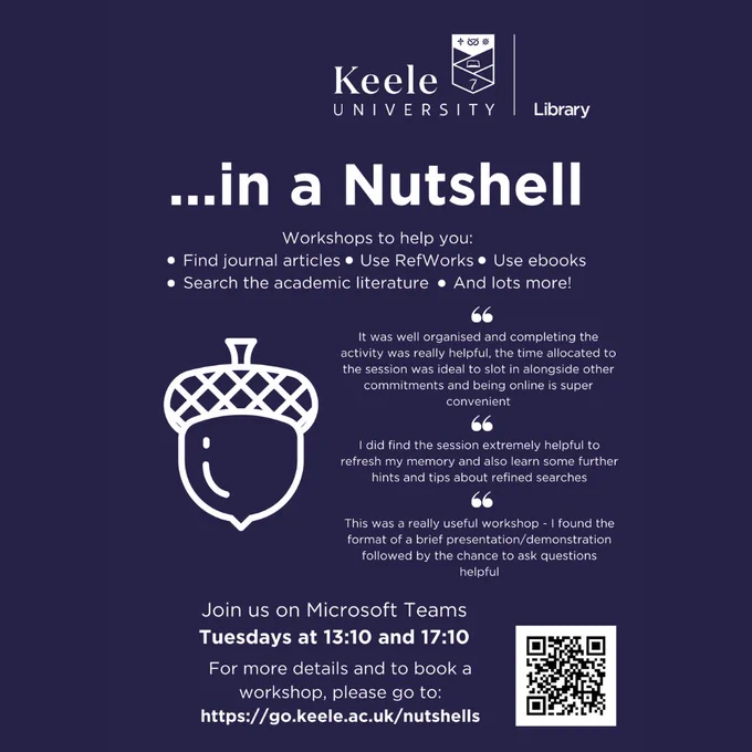 Poster advertising your Library's online Nutshells workshops.