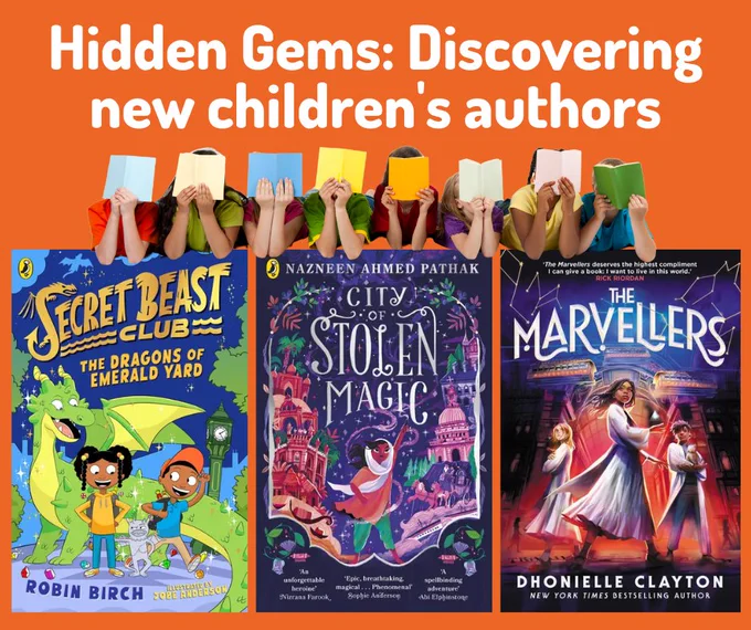 hidden gems discovering new children's authors
books include secret beast club: the dragons of emerald yard by Robin Birch, city of stolen magic by Nazneen Ahmed Pathak and the marvellers by Dhonielle Clayton