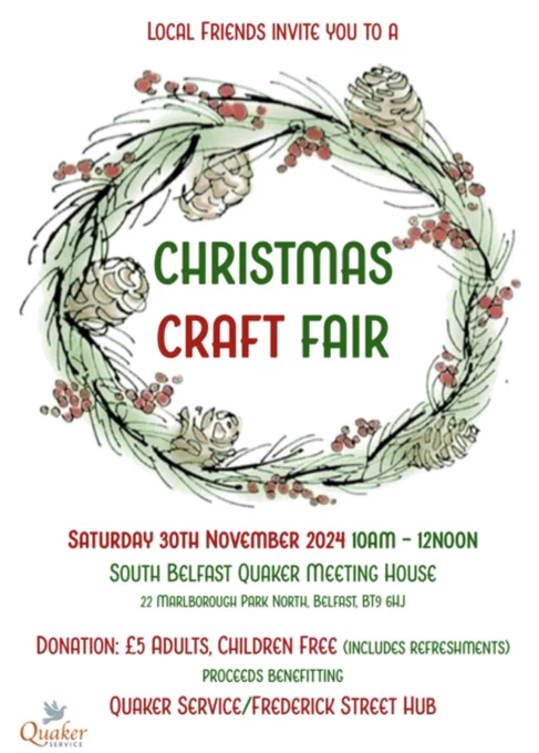 Craft Fair poster - Nov 30th 10am, South Belfast Quaker Meeting House