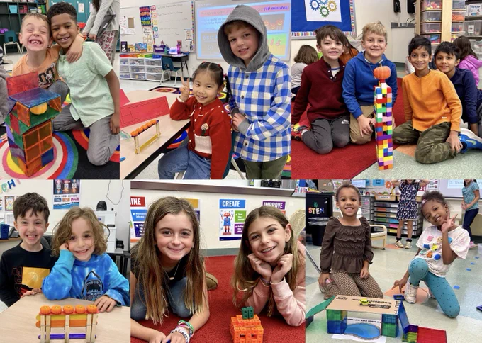 A collage of six images of smiling pairs/groups of students from Belmont Hills and Gladwyne posing proudly with their STEM projects!