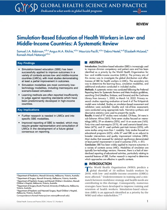 Simulation-Based Education of Health Workers in LMICs