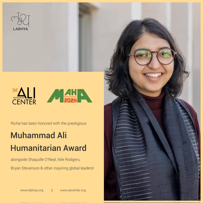 We are humbled to share that our CEO, Richa Gupta will be receiving the 2024 Muhammad Ali Humanitarian Awards!