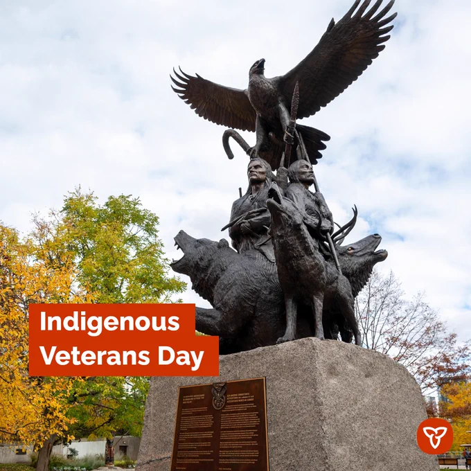 National Aboriginal Veterans Monument in Confederation Park in Ottawa. Text: Indigenous Veterans Day.