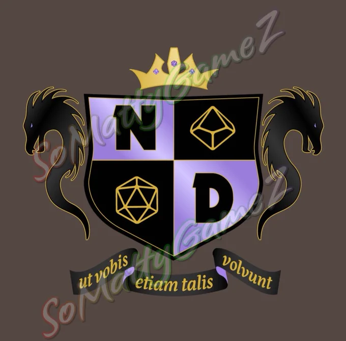 Logo for Nerds With Dice done in a Coat of Arms style.